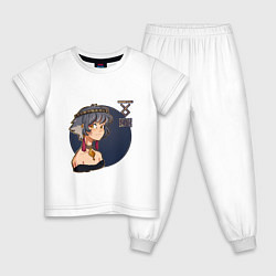 Пижама хлопковая детская Девушка-волк: тотем волка, цвет: белый