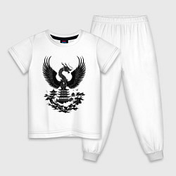 Пижама хлопковая детская Дракон и пагода гармония востока, цвет: белый