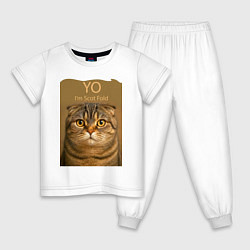 Пижама хлопковая детская Yo - Im Scottish Fold, цвет: белый