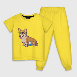 Пижама хлопковая детская Хипстер Корги, цвет: желтый