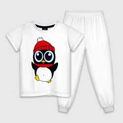 Пижама хлопковая детская Удивленный пингвинчик, цвет: белый