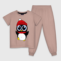 Пижама хлопковая детская Удивленный пингвинчик, цвет: пыльно-розовый