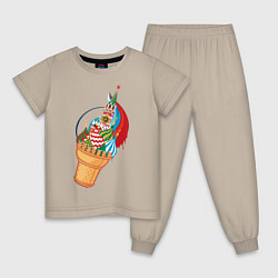 Пижама хлопковая детская Рожок: Кремль, цвет: миндальный