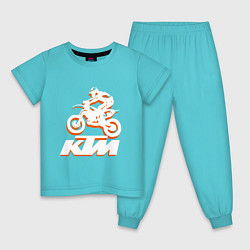 Пижама хлопковая детская KTM белый, цвет: бирюзовый