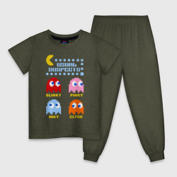 Пижама хлопковая детская Pac-Man: Usual Suspects, цвет: меланж-хаки