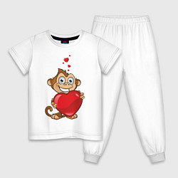Пижама хлопковая детская Обезьянка с сердцем, цвет: белый
