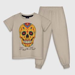 Пижама хлопковая детская Мексиканский череп, цвет: миндальный