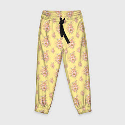 Детские брюки Розовые пионы на желтом фоне