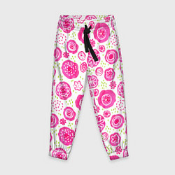 Детские брюки Яркие розовые цветы в дудл стиле, абстракция