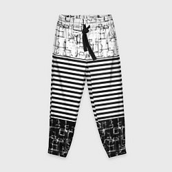 Детские брюки Черно-белый комбинированный абстрактный с полосаты