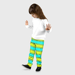 Брюки детские Бирюзово-желтые неоновые полосы, цвет: 3D-принт — фото 2