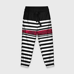 Детские брюки Полосатый современный черно-белый с красной вставк
