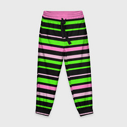 Детские брюки Полосаты узор в зелено-розовых оттенках на черном