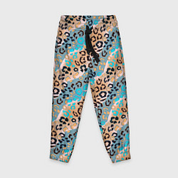 Детские брюки Леопардовый узор на синих, бежевых диагональных по