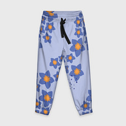 Детские брюки Узор из синих цветов на сиреневом фоне