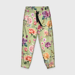 Детские брюки Акварельные цветы - паттерн зеленый
