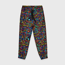 Детские брюки Абстрактные разноцветные линии на черном фоне