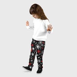 Брюки детские Белые и красные снежинки на черном фоне - нейросет, цвет: 3D-принт — фото 2