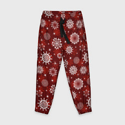 Детские брюки Snowflakes on a red background