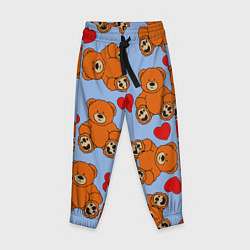 Брюки детские Мишки и сердца на голубом фоне, цвет: 3D-принт
