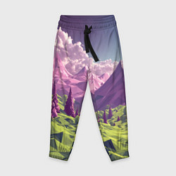 Детские брюки Геометрический зеленый пейзаж и фиолетовые горы