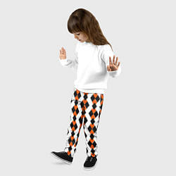 Брюки детские Чёрные и оранжевые ромбы на белом фоне, цвет: 3D-принт — фото 2