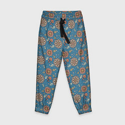 Детские брюки Цветочный узор в стиле бохо на синем