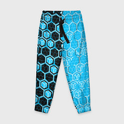Детские брюки Техно-киберпанк шестиугольники голубой и чёрный