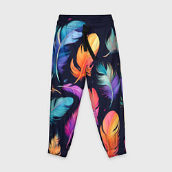 Брюки детские Разноцветные переливающиеся перья, цвет: 3D-принт