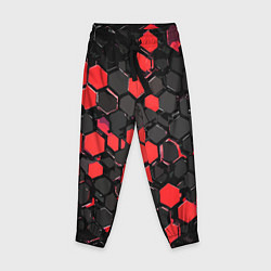 Брюки детские Красно-серые шестиугольники на чёрном фоне, цвет: 3D-принт