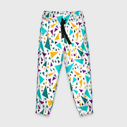 Брюки детские Бирюзовые желтые треугольники на белом, цвет: 3D-принт