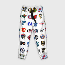 Брюки детские Команды НХЛ на белом фоне, цвет: 3D-принт