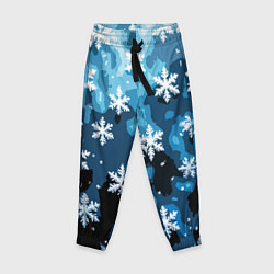 Брюки детские Стилизованный паттерн со снежинками тёмно-синий, цвет: 3D-принт