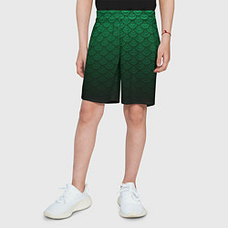 Шорты детские Узор зеленая чешуя дракон, цвет: 3D-принт — фото 2