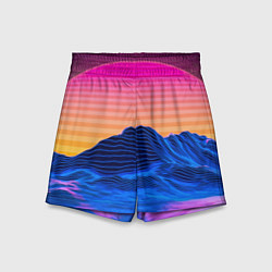 Шорты детские Vaporwave Mountains Психоделика Неон, цвет: 3D-принт
