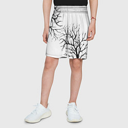Шорты детские Черные ветки деревьев на белом фоне, цвет: 3D-принт — фото 2