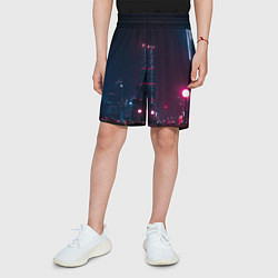 Шорты детские Неоновый ночной город - Тёмно-розовый, цвет: 3D-принт — фото 2