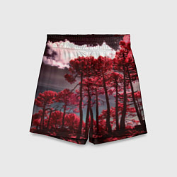 Детские шорты Абстрактные красные деревья и облака