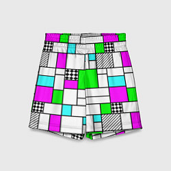 Шорты детские Неоновый геометрический узор с черными линиями, цвет: 3D-принт