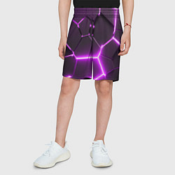 Шорты детские Фиолетовые неоновые геометрические плиты, цвет: 3D-принт — фото 2