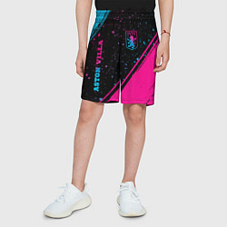 Шорты детские Aston Villa - neon gradient: надпись, символ, цвет: 3D-принт — фото 2