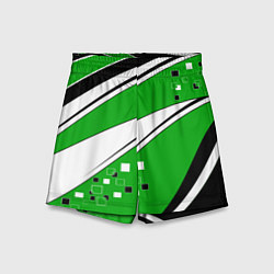 Шорты детские Абстрактный узор черно зеленый с белым, цвет: 3D-принт