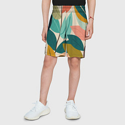 Шорты детские Паттерн стебли с разноцветными листьями, цвет: 3D-принт — фото 2