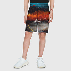 Шорты детские Серый, оранжевый и синий туманы и краски, цвет: 3D-принт — фото 2