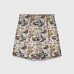Шорты детские Птицы малиновки и зверобой, цвет: 3D-принт