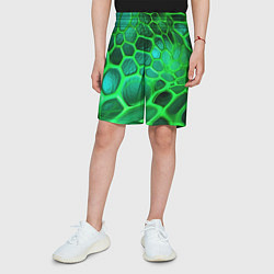 Шорты детские Зеленые неоновые соты, цвет: 3D-принт — фото 2