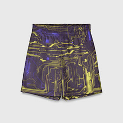 Шорты детские Кибер схемы Жёлтый и фиолетовый, цвет: 3D-принт