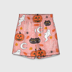 Шорты детские Тыквы и кошки на розовом фоне, цвет: 3D-принт