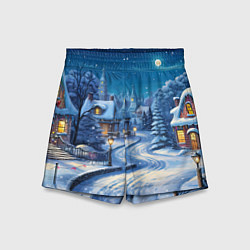 Детские шорты Новогодняя ночь в деревушке