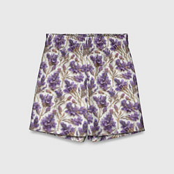 Детские шорты Паттерн из сухих цветов лаванды в стиле акварели